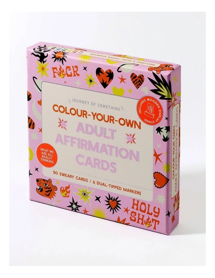 50 Cards With Wooden Stand And 6 Markers Colour Your Own Affirmation Cards image 1