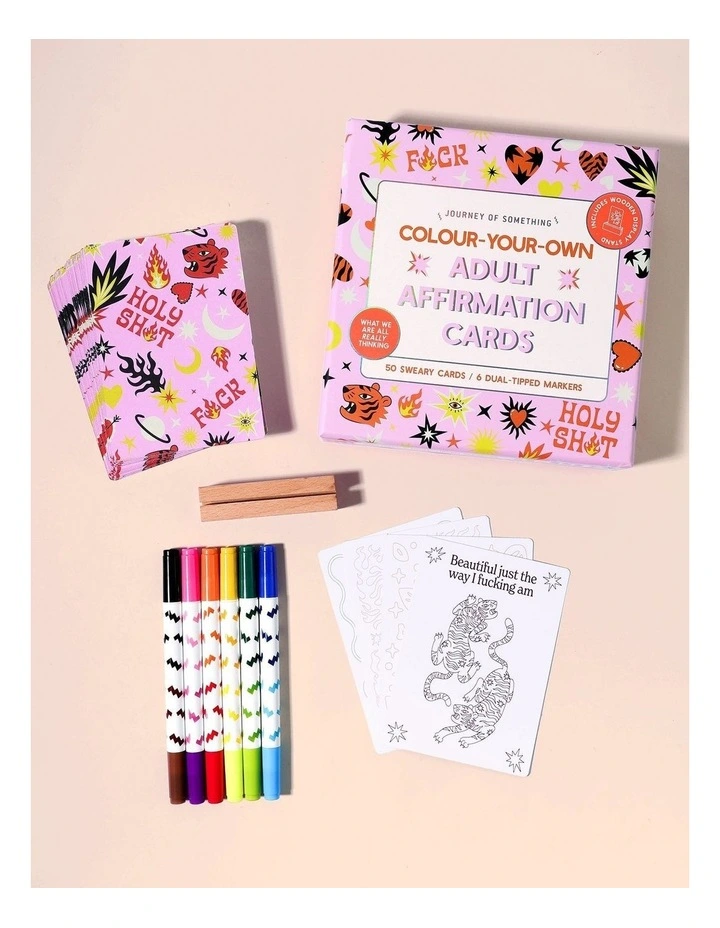 50 Cards With Wooden Stand And 6 Markers Colour Your Own Affirmation Cards image 2