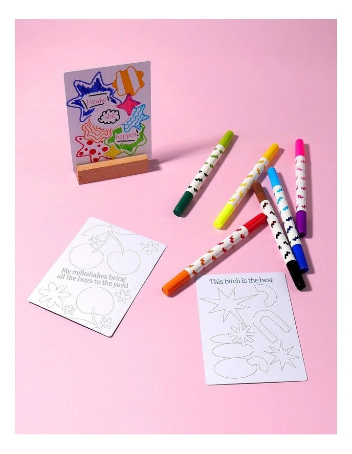 50 Cards With Wooden Stand And 6 Markers Colour Your Own Affirmation Cards image 4
