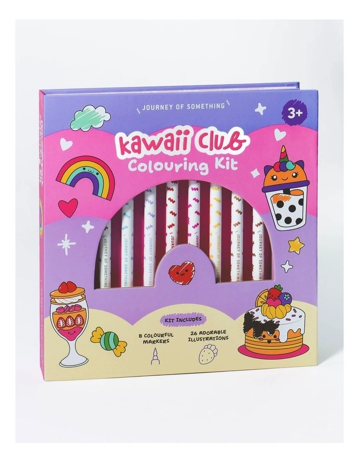 32 Tear-Away Pages With 8 Markers Kawaii Club Colouring Kit image 1