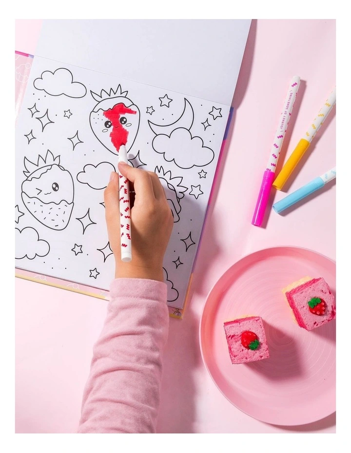32 Tear-Away Pages With 8 Markers Kawaii Club Colouring Kit image 2