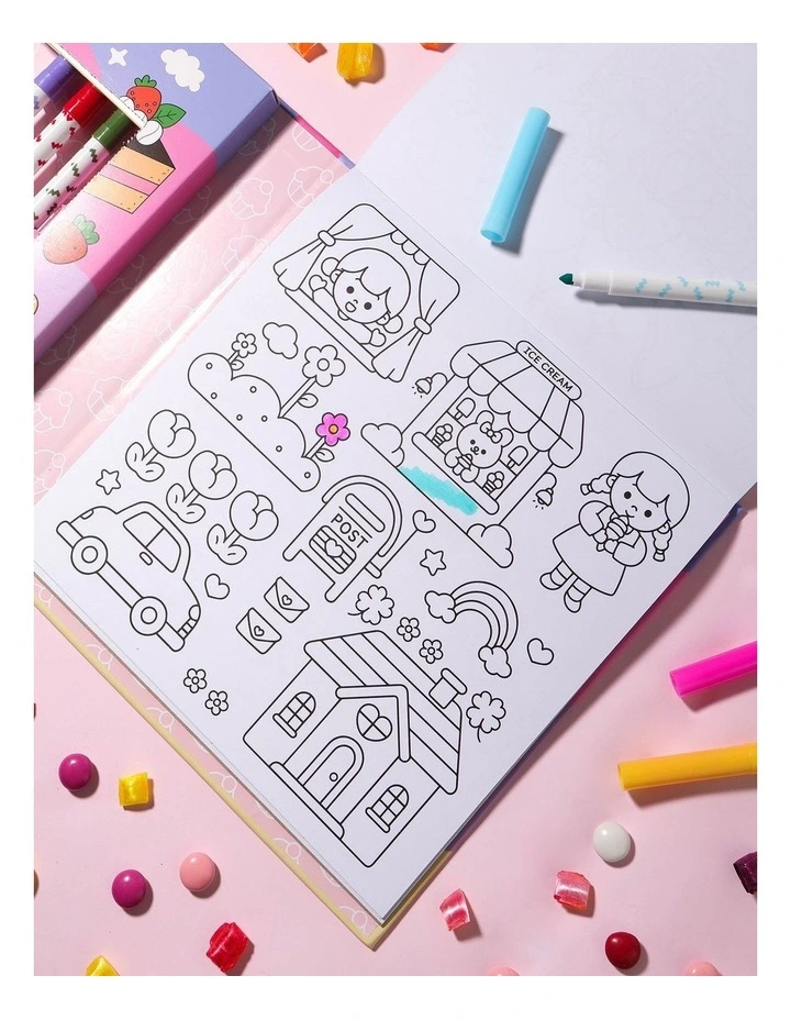 32 Tear-Away Pages With 8 Markers Kawaii Club Colouring Kit image 3