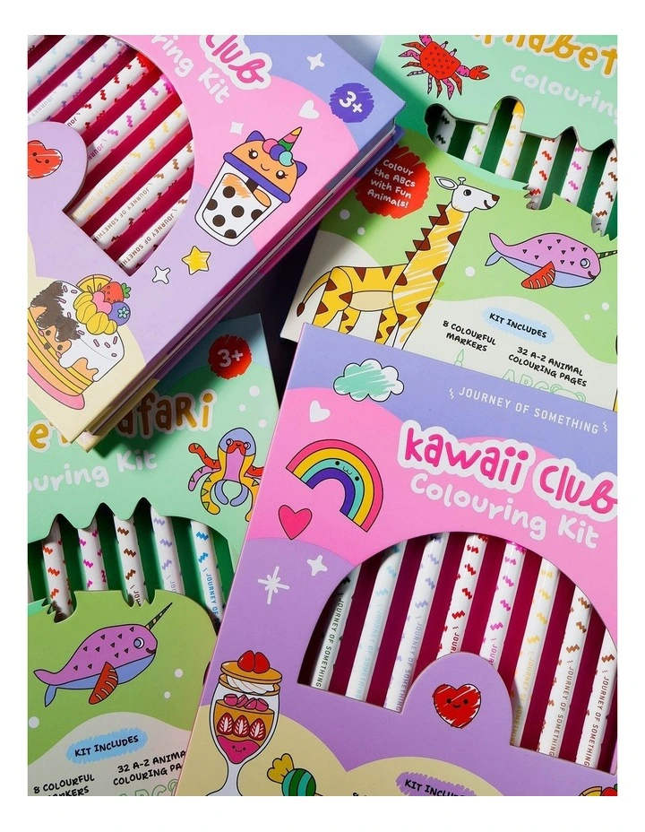 32 Tear-Away Pages With 8 Markers Kawaii Club Colouring Kit image 5