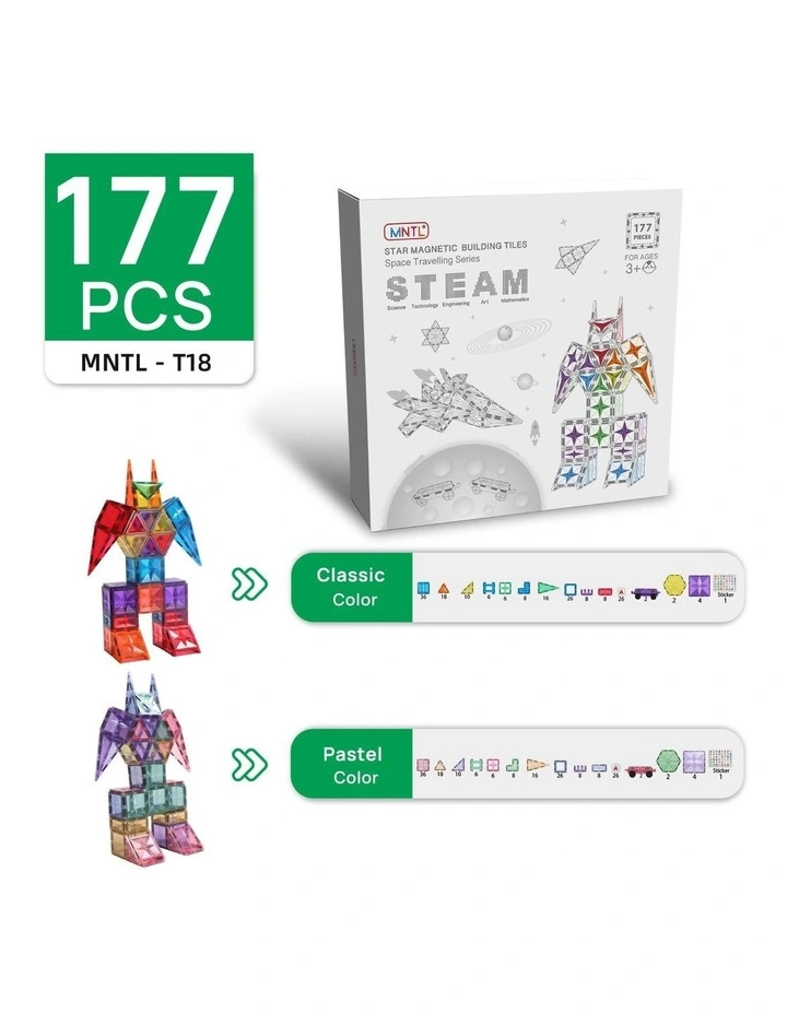 Pastel Space Travelling Magnetic Tile Set 177 Piece image 2
