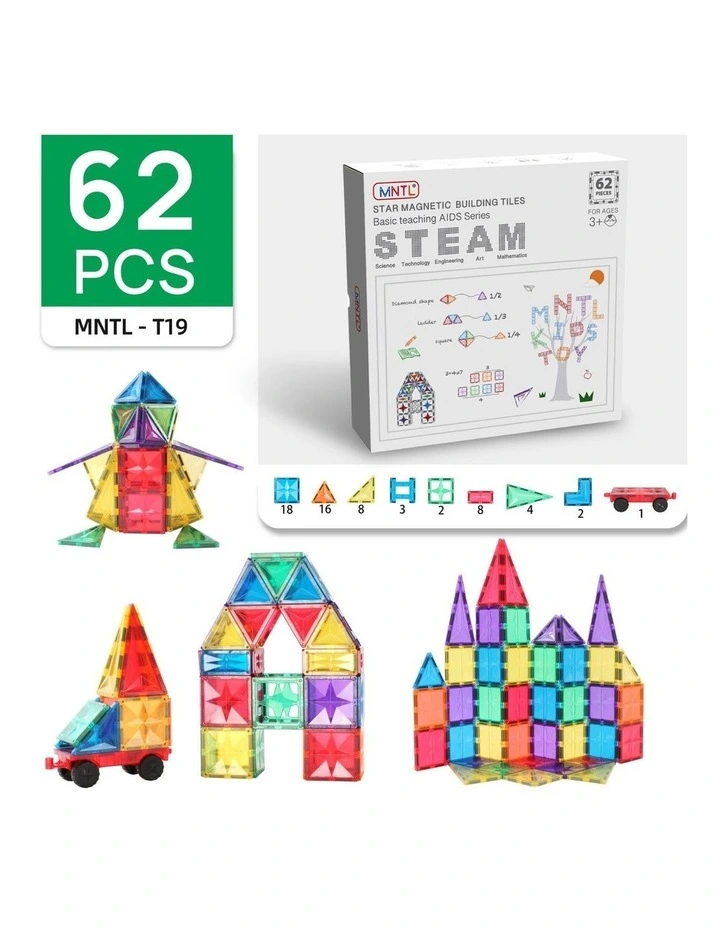 Pastel Basic Teaching Aids Magnetic Tile Set 62 Piece image 5