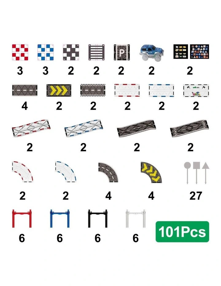 MNTL Classic Magnetic Track Car Set 101 Pcs image 2