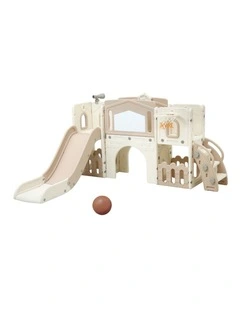 Keezi Kids Slide Set Toddler Indoor Playset With Drawing Board Beige