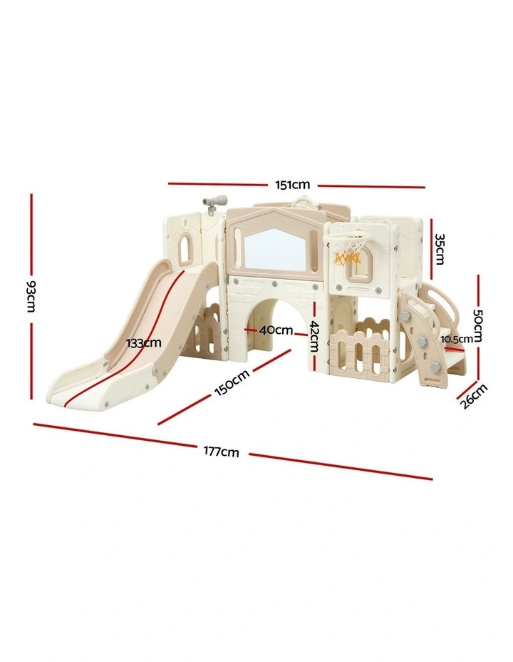 Keezi Kids Slide Set Toddler Indoor Playset With Drawing Board Beige image 2