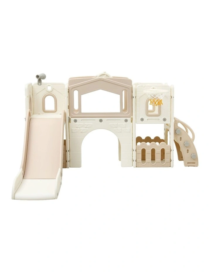 Keezi Kids Slide Set Toddler Indoor Playset With Drawing Board Beige image 3