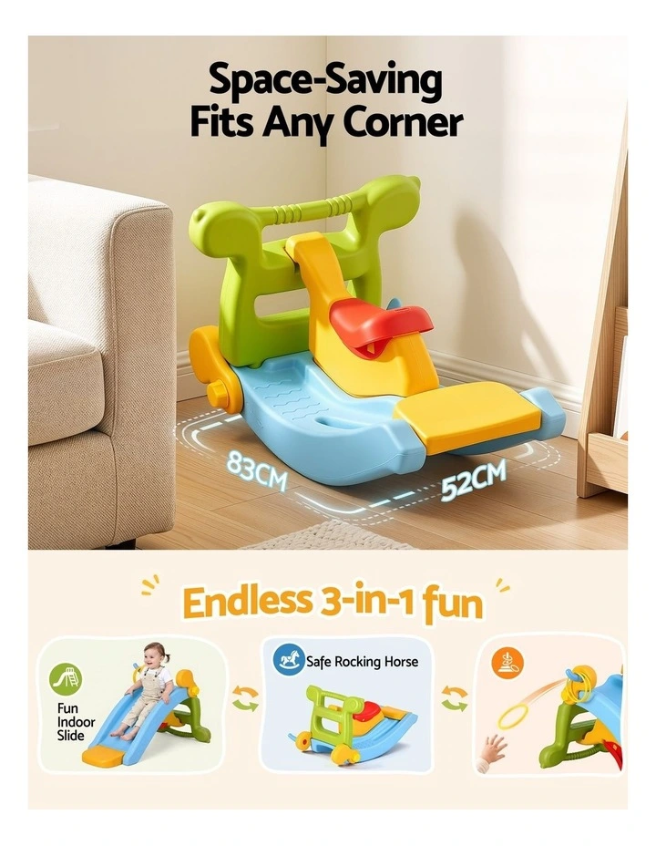 Keezi Kids Slide Set Toddler Indoor Playset Rocking Horse Ring Toss Multi Colour image 4