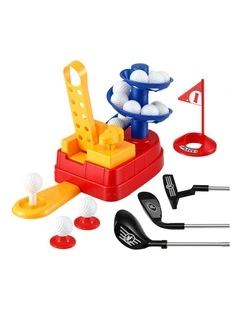 Keezi Kids Golf Toy Set 20 Balls 3 Adjustable Clubs Foot Pedal Ball Launcher Ages 3-8