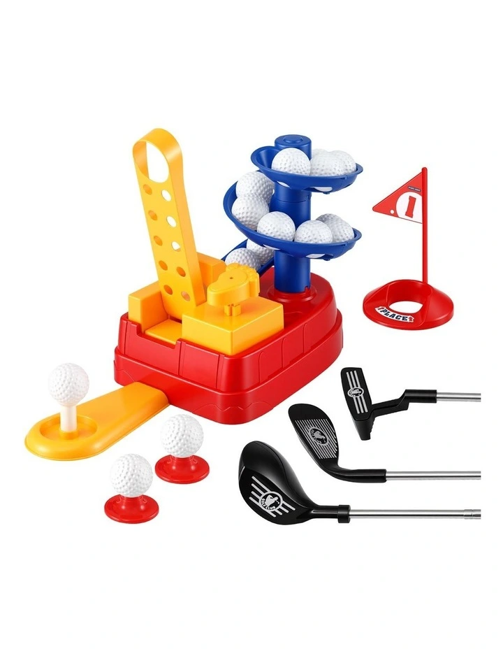 Keezi Kids Golf Toy Set 20 Balls 3 Adjustable Clubs Foot Pedal Ball Launcher Ages 3-8 image 1