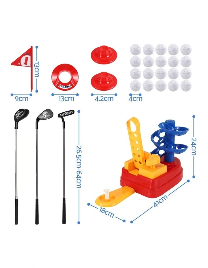 Keezi Kids Golf Toy Set 20 Balls 3 Adjustable Clubs Foot Pedal Ball Launcher Ages 3-8 image 2