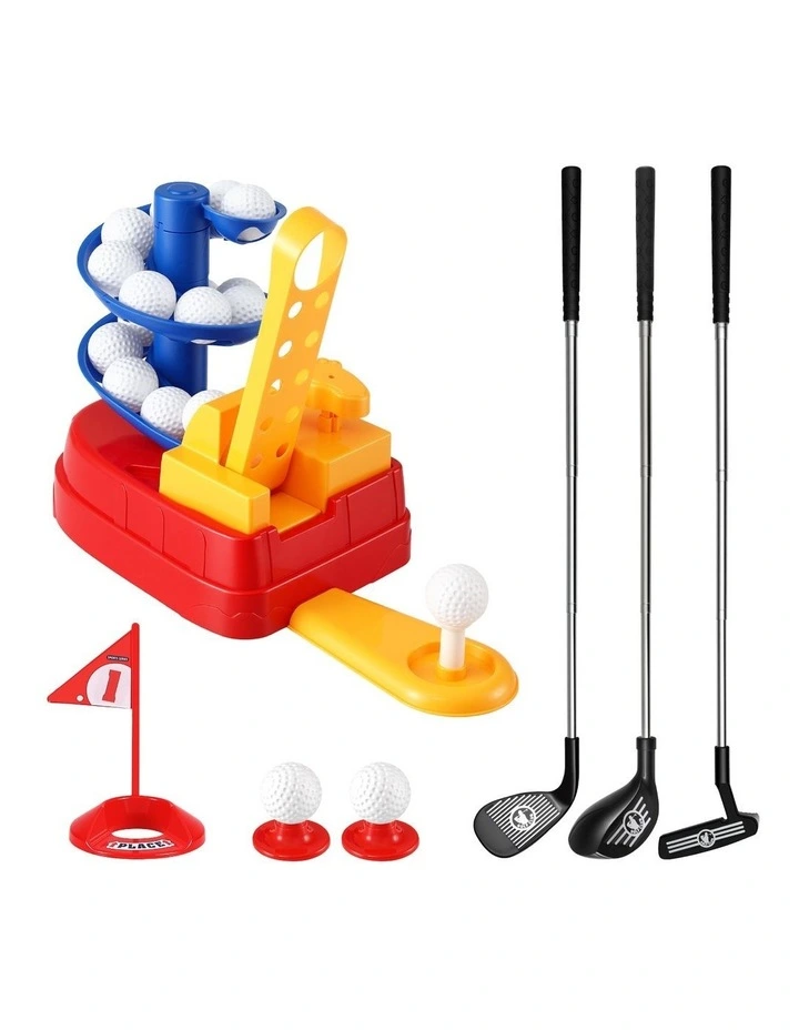 Keezi Kids Golf Toy Set 20 Balls 3 Adjustable Clubs Foot Pedal Ball Launcher Ages 3-8 image 3