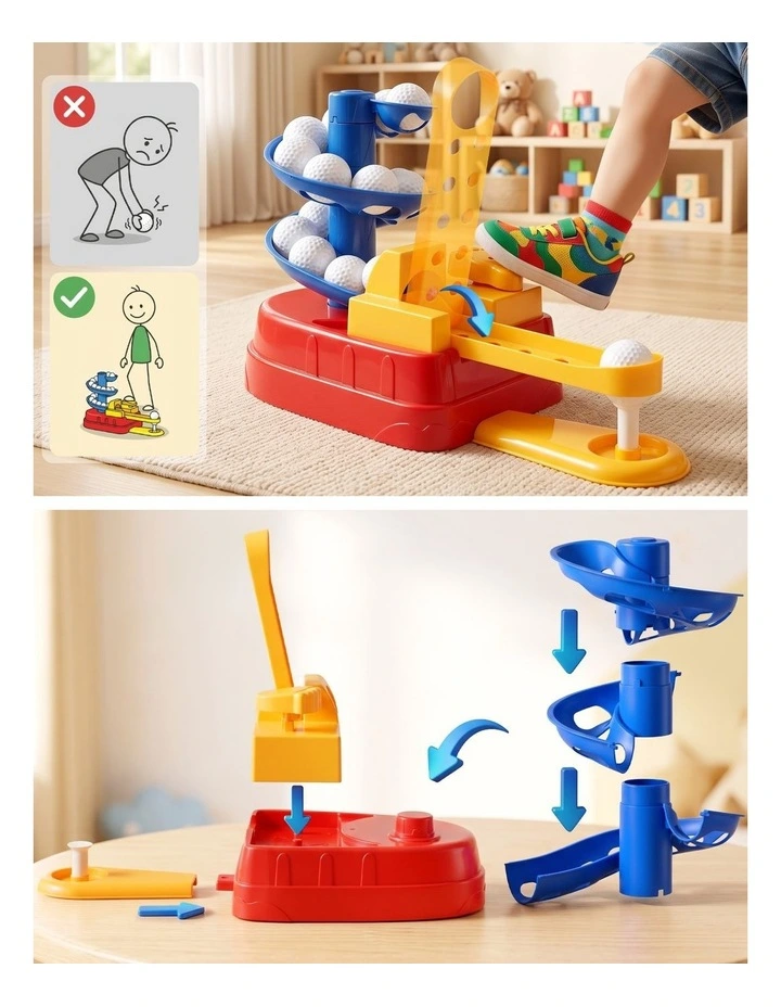 Keezi Kids Golf Toy Set 20 Balls 3 Adjustable Clubs Foot Pedal Ball Launcher Ages 3-8 image 4