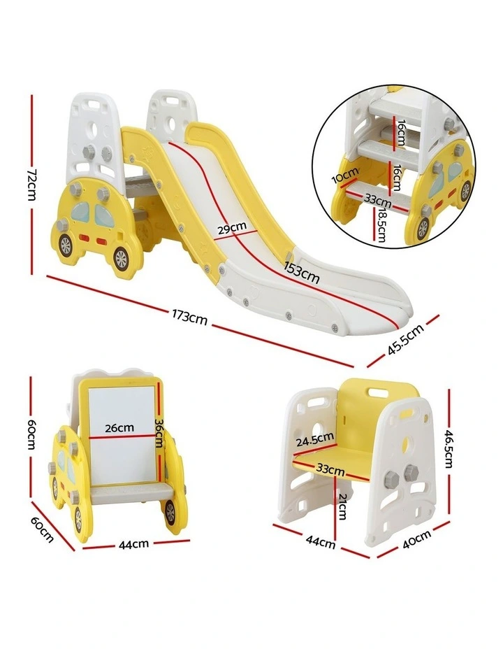 Keezi Kids Slide Set Toddler Indoor Playset Bookshelf Drawing Board Yellow image 2