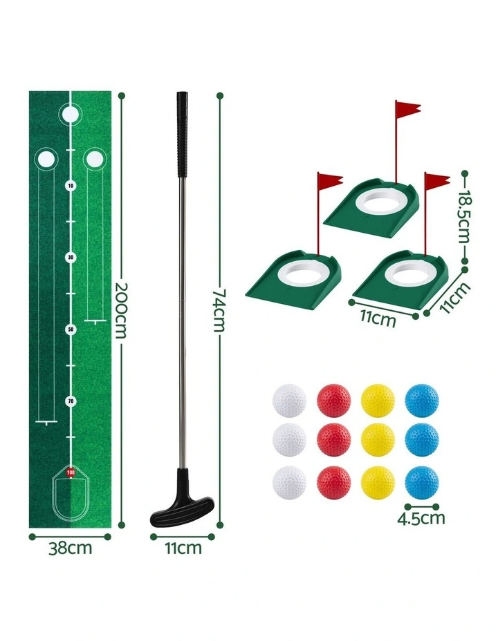 Keezi Kids Golf Putting Game Set Club Putting Mat 12 Balls 3 Target Holes Ages 3-8 image 2