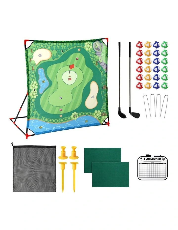 Keezi Kids Golf Chipping Game Set 24 Sticky Balls Adjustable Club 2 Hitting Mats Ages 3-12 image 3