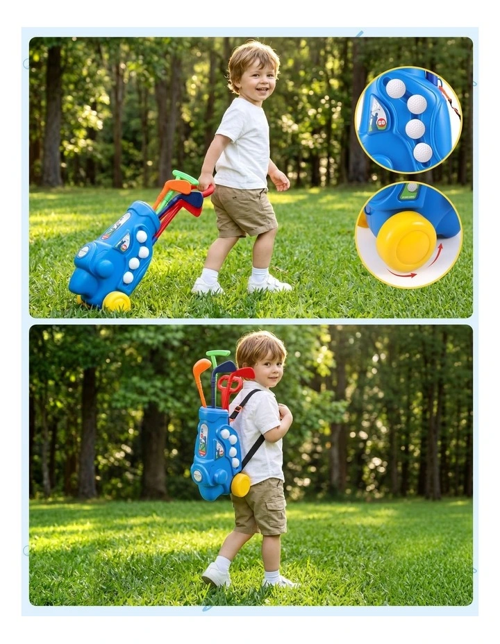 Keezi Kids Golf Set Toddler Club Set Pull Cart Indoor Outdoor Backyard Mini Toy Ages 2-6 image 4