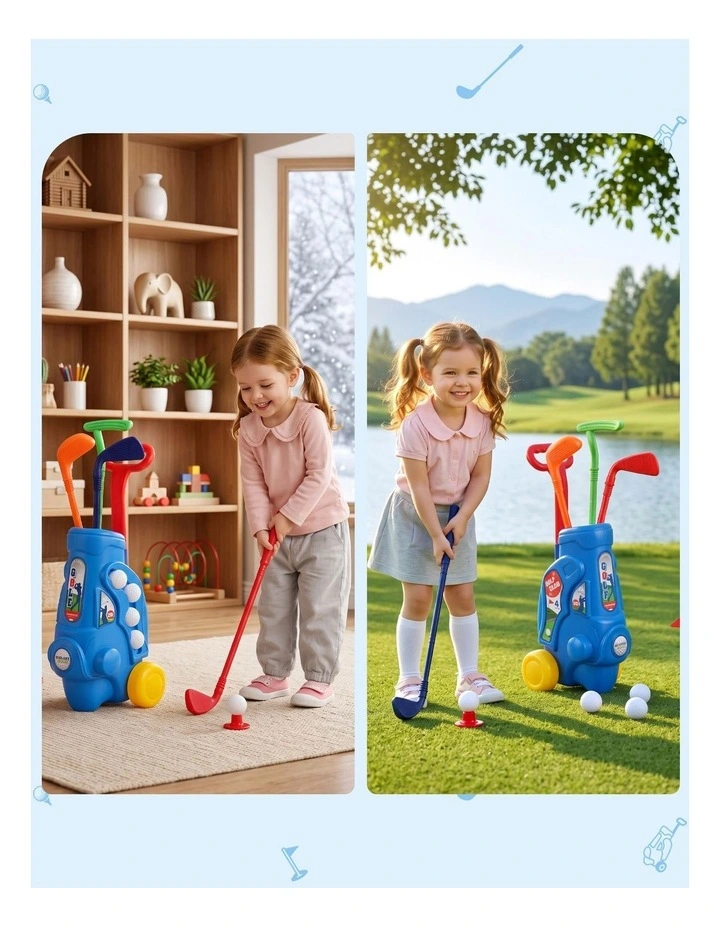 Keezi Kids Golf Set Toddler Club Set Pull Cart Indoor Outdoor Backyard Mini Toy Ages 2-6 image 5