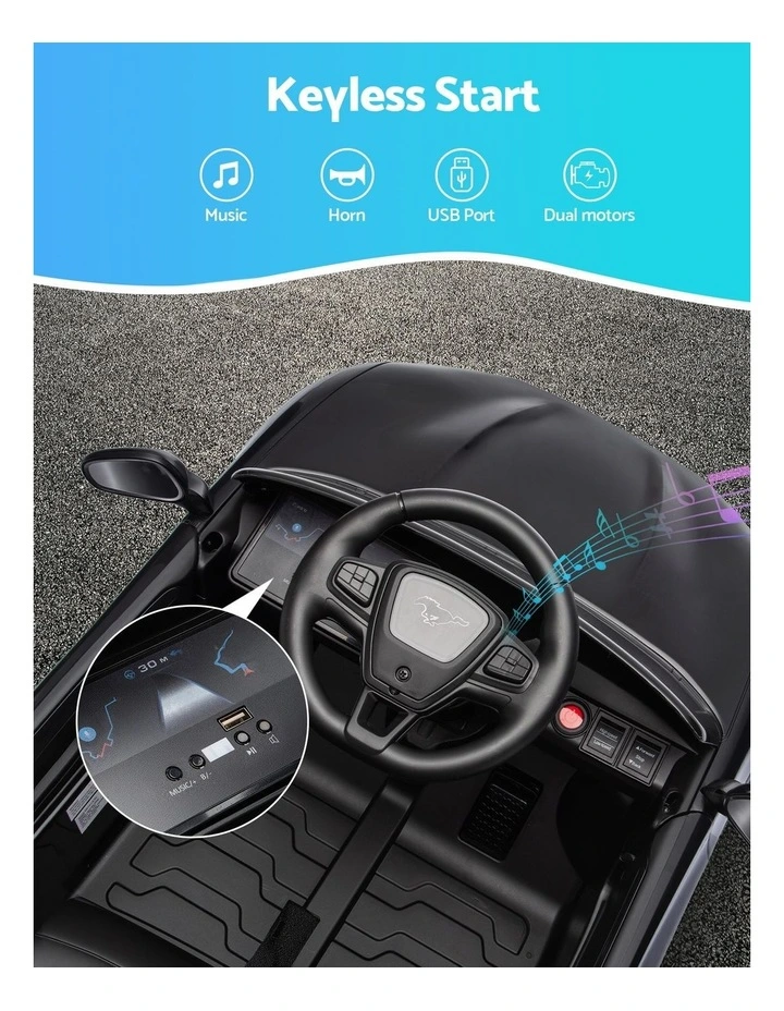 Kids Ride On Car 12V Licensed Ford Electric Toy with Remote Control Horn Music 97x61cm Black image 5