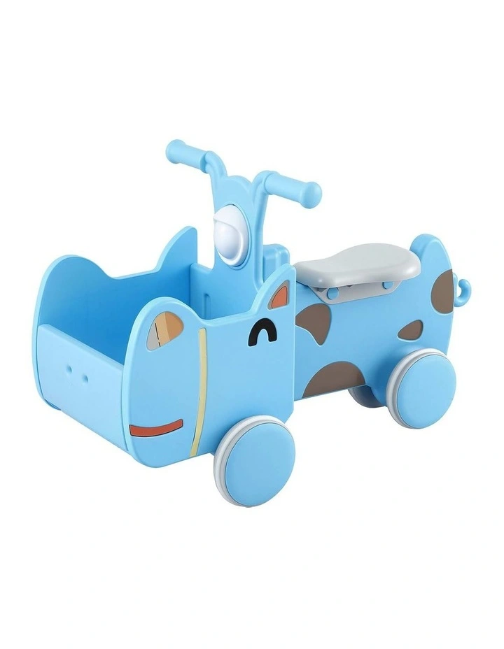 KEEZI Kids Ride On Push Car Toys with Storage Space Animal Stickers Blue 67CMX43CM image 1