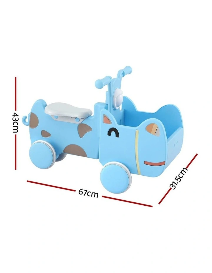 KEEZI Kids Ride On Push Car Toys with Storage Space Animal Stickers Blue 67CMX43CM image 2