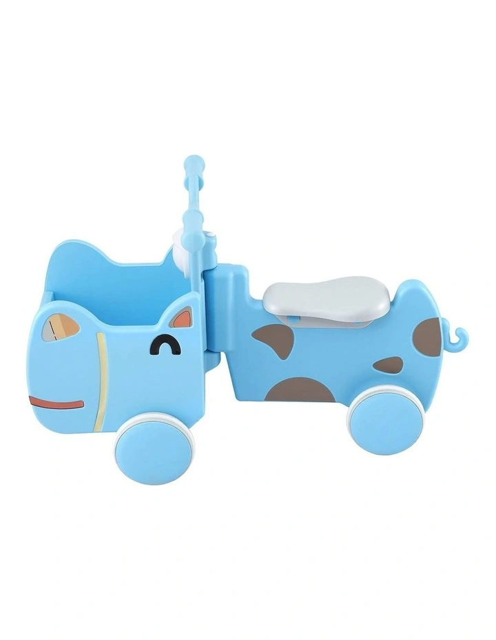 KEEZI Kids Ride On Push Car Toys with Storage Space Animal Stickers Blue 67CMX43CM image 3