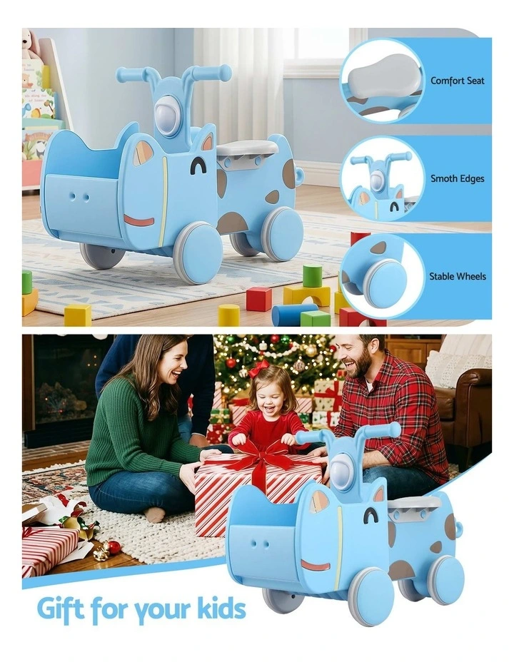 KEEZI Kids Ride On Push Car Toys with Storage Space Animal Stickers Blue 67CMX43CM image 5