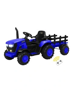 Mazam 156cm Kids Ride On Car Tractor Trailer 12V Remote Electric Toddlers Toy Blue