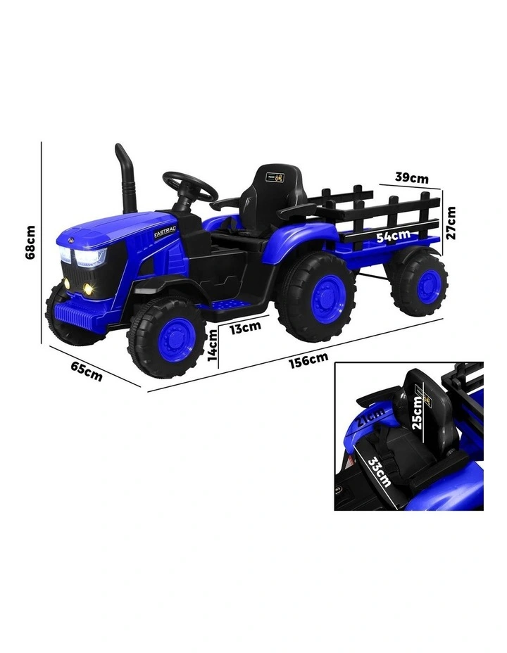 Mazam 156cm Kids Ride On Car Tractor Trailer 12V Remote Electric Toddlers Toy Blue image 3