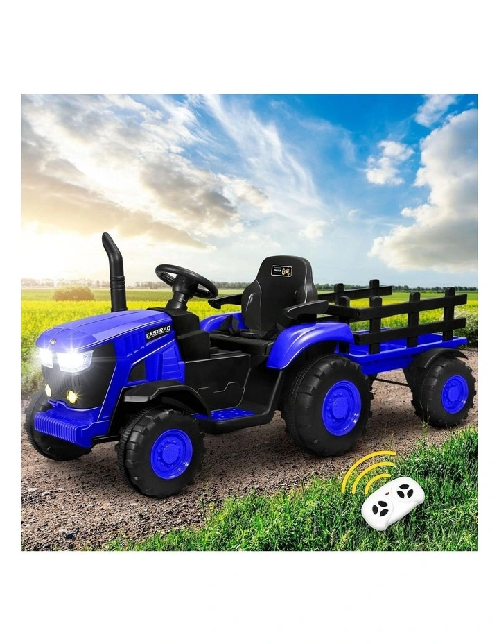 Mazam 156cm Kids Ride On Car Tractor Trailer 12V Remote Electric Toddlers Toy Blue image 4