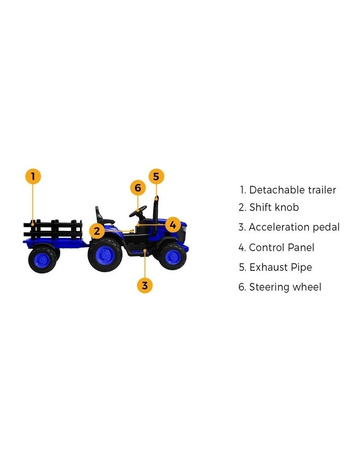 Mazam 156cm Kids Ride On Car Tractor Trailer 12V Remote Electric Toddlers Toy Blue image 6