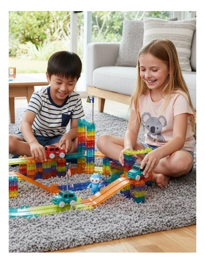 Kids Magnetic Tiles Blocks Railcar Building Educational Toys Children Gift Play 348PCS image 5