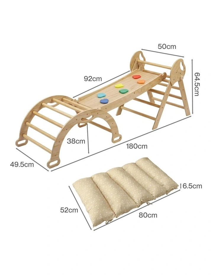 BoPeep Kids Climbing Toys Sets Toddler Toys Triangle Arch Climber Indoor Natural image 3