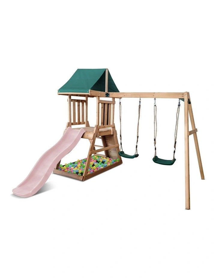 Lifespan Kids Greenvale Swing Set & Play Centre with 1.8m Slide (Pastel Pink) image 1