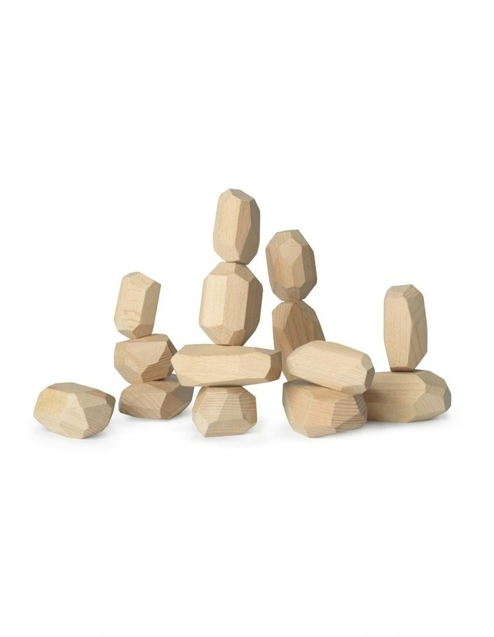 14pc Kinderfeets Stacking Stones Kids Wooden Toy Fun Activity Play Natural 2 image 2