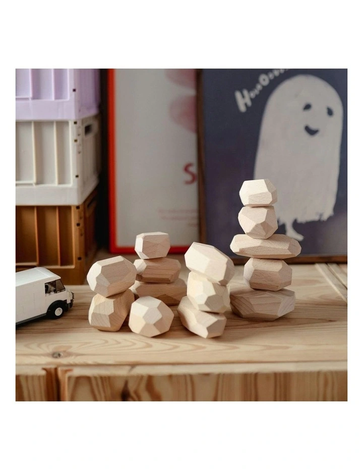 14pc Kinderfeets Stacking Stones Kids Wooden Toy Fun Activity Play Natural 2 image 7
