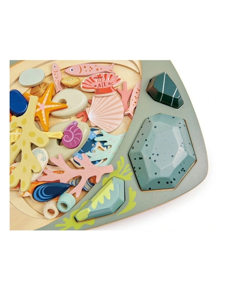 Tender Leaf Toys 35cm My Little Rock Pool Seashell Wood Toy Set w/ Pouch Kids 3 image 4