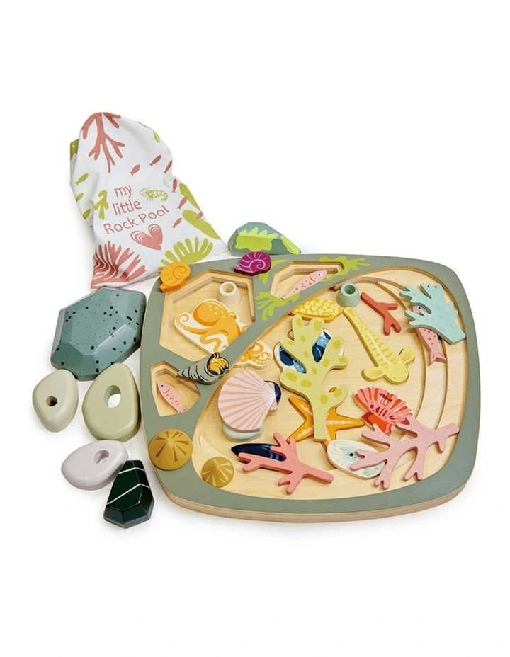 Tender Leaf Toys 35cm My Little Rock Pool Seashell Wood Toy Set w/ Pouch Kids 3 image 5