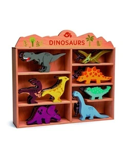 8pc Tender Leaf Toys 36cm Dinosaur Wooden Toy Set w/ Display Shelf Kids 3y 