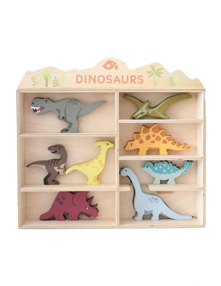 8pc Tender Leaf Toys 36cm Dinosaur Wooden Toy Set w/ Display Shelf Kids 3y  image 2