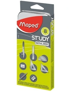 8pc Maped Mathematical Instruments Study Set School Ruler/Pencil w/ Metal Box