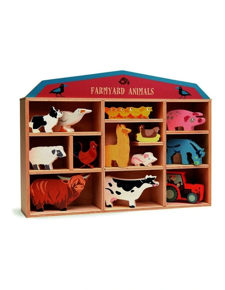 13pc Tender Leaf Toys 36cm Farmyard Animal Wood Toy Set w/Display Shelf Kids 3y  image 1