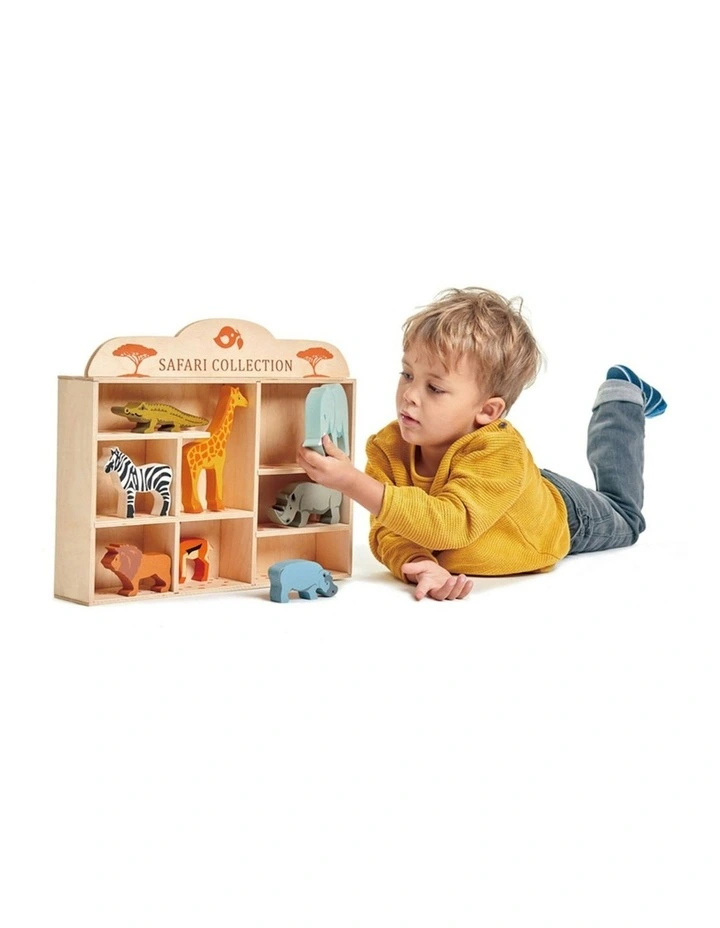 8pc Tender Leaf Toys 38cm Safari Animal Wooden Toy Set w/ Display Shelf Kids 3y image 2