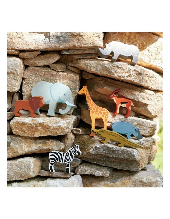 8pc Tender Leaf Toys 38cm Safari Animal Wooden Toy Set w/ Display Shelf Kids 3y image 3