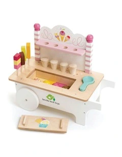 Tender Leaf Toys 37.5cm Push Along Ice Cream Cart Wood Toy Role-Play Set Kids 3 