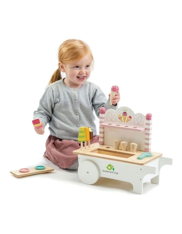Tender Leaf Toys 37.5cm Push Along Ice Cream Cart Wood Toy Role-Play Set Kids 3  image 3