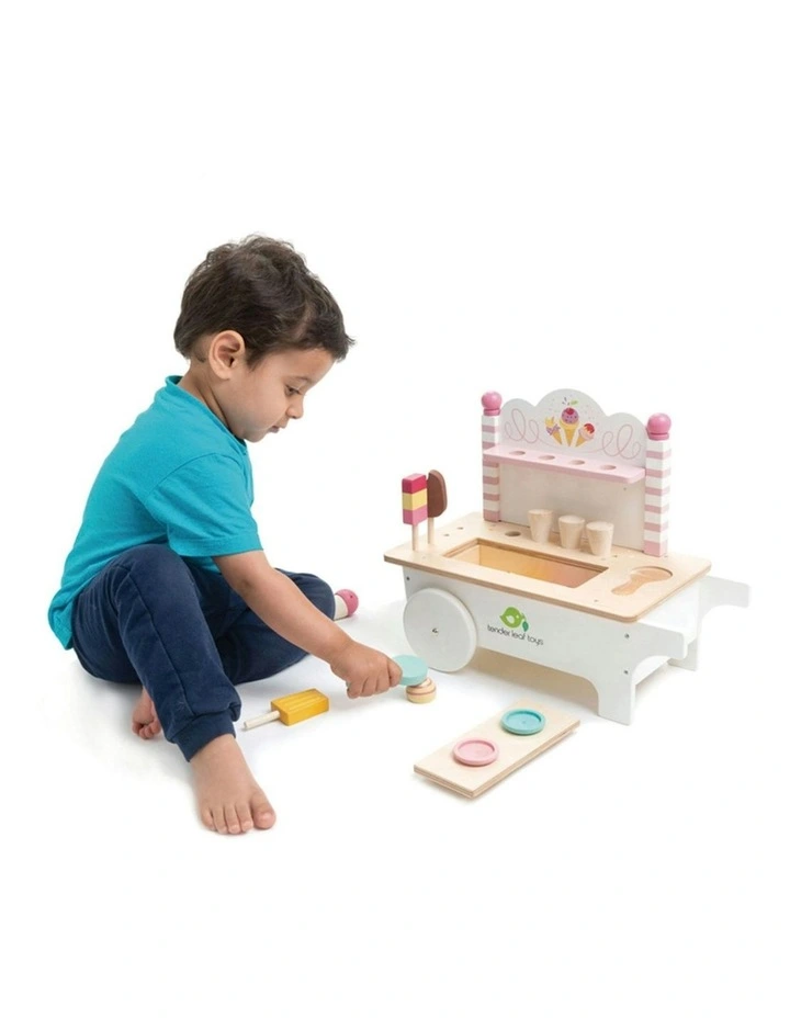 Tender Leaf Toys 37.5cm Push Along Ice Cream Cart Wood Toy Role-Play Set Kids 3  image 4