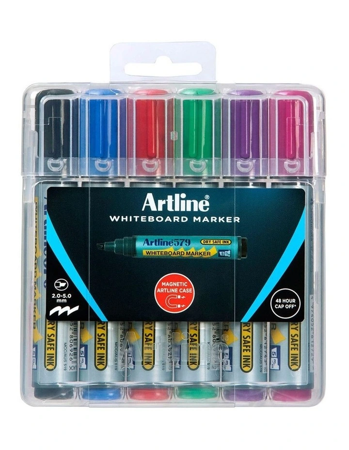 6pc 579 Wboard Markers Assorted Colours image 1